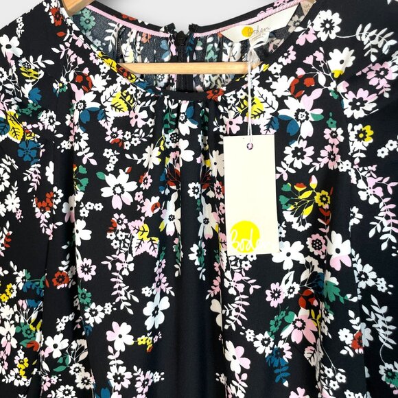 BODEN Keira Shift Dress 8 US Statement Floral Print Black Blouson Sleeves NEW - Picture 6 of 14